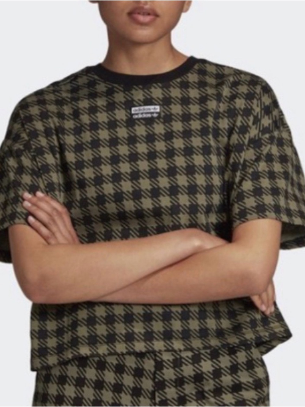 Adidas Crewneck Houndstooth Crop Top